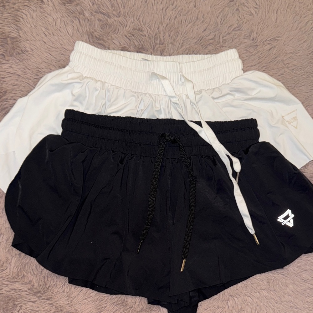 Set of 2 Black & White Women's Shorts Skirts Skorts athleisure bottoms S & XS - Picture 2 of 6